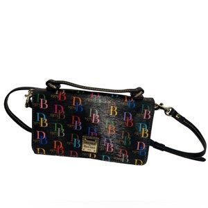 Dooney & Bourke Janine Crossbody Clutch Handbag Black Multi Signature